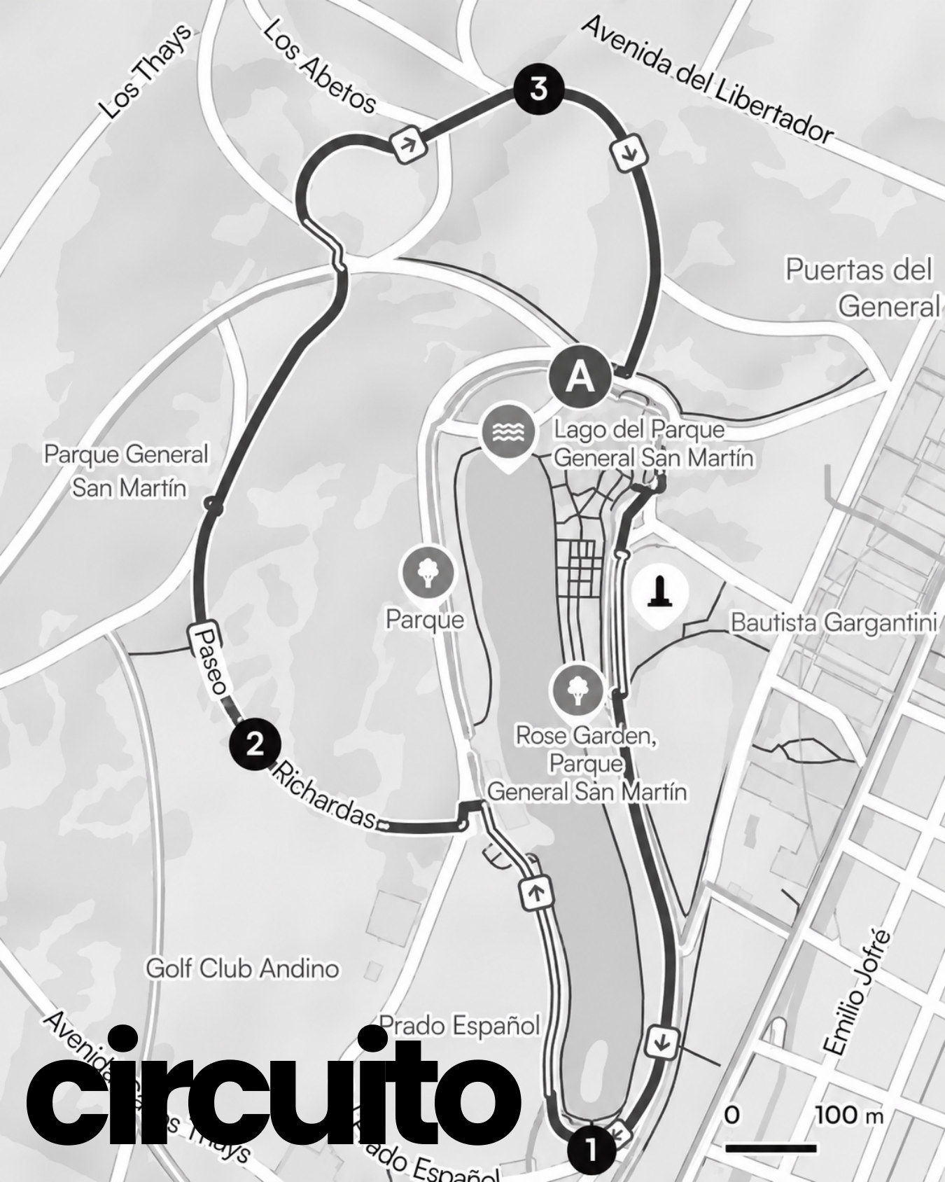 Mapa del circuito alrededor del lago del Parque General San Martín